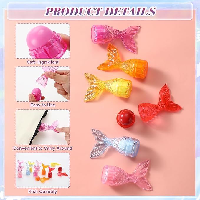 24 Pcs Mermaid Girl Birthday Party Supplies Lip Balm Graduation Gifts Bulk Kids Classroom Gift Exchange Party Supplies Birthday Mermaids Themed Party Decor Gifts for Preschool Toddler Boy Girl-Velvo Beauty