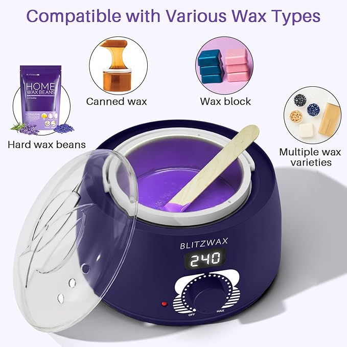 BLITZWAX Single Waxing Pot, Hard Wax Warmer for Face, Legs, Bikini, Brazilian and Body, for 16 oz, At Home Hair Removal Kit, for Men, Beginner Friendly, Quick Heating, Precise Temperature Control-Velvo Beauty