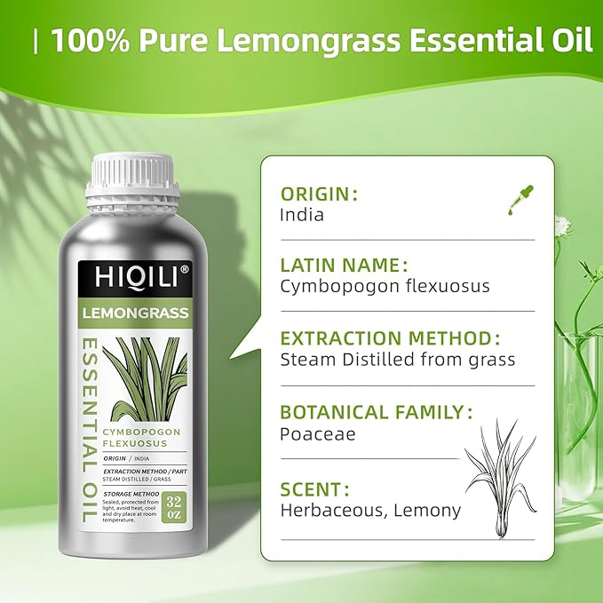 HIQILI 32 Fl Oz Lemongrass Essential Oil, 100% Pure Natural Undiluted Premium Oils-Velvo Beauty