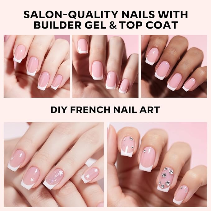 modelones French Tip Press on Nails, Short Square Fake Nails with Nail Box, Pink & White Gel Nail Tips for Women, Soft Glue-On Nails for Natural Salon Look, DIY Nail Art Kit-Velvo Beauty