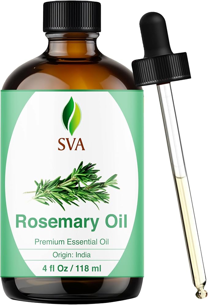 SVA Rosemary Essential Oil – 4 Fl Oz – 100% Natural Rosemary Oil for Hair, Face, Skin Care, Diffuser, Aromatherapy, Scalp, Body Massage, Soap and Candle Making – with Dropper-Velvo Beauty