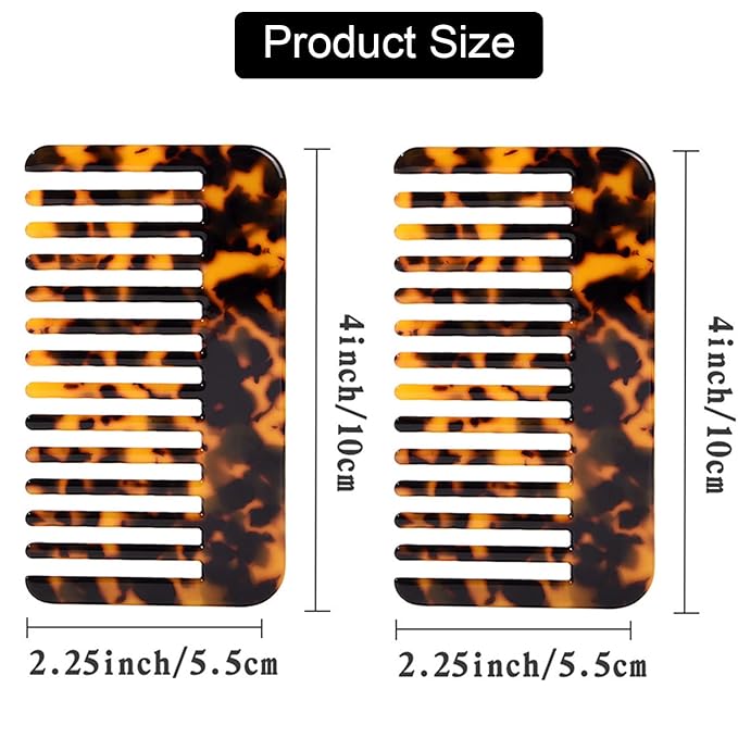 Fsmiling Hair Detangling Comb, Small Travel Purse Wide Tooth Pocket Comb for Thick Curly Wavy Hair, Acetate Hair Detangler Comb for Wet And Dry, 2 Pack-Velvo Beauty