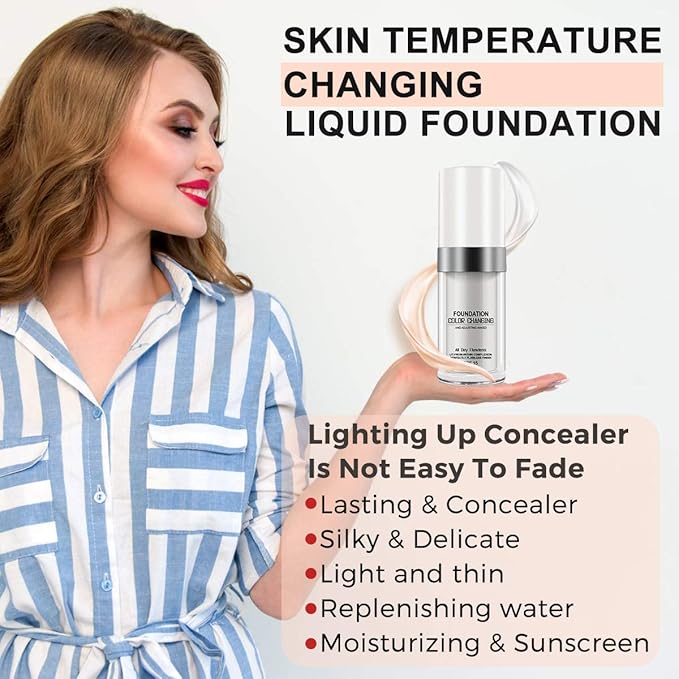 30ML Flawless Colour Changing Warm Skin Tone Foundation,Naturally Blends Moisturizing foundation makeup,Long Lasting Waterproof Poreless Liquid Foundation SPF 15 for Face Makeup-Velvo Beauty