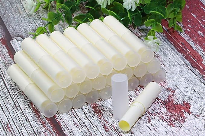 0.14oz Empty Flavored Lip Balm Container Tubes Plastic Homemade Moisturizing Lip Stick with Caps Bulk Fit for Women Adult DIY Making Supplies, 25 Count (Beige)-Velvo Beauty