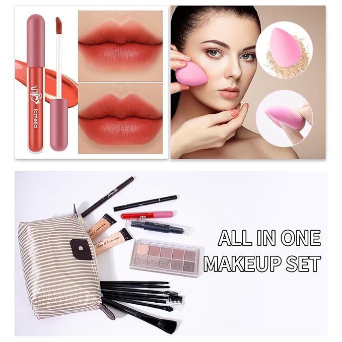 Makeup Kit For Girls Teens Women, Makeup Set, Makeup Present,Includes Eyeshadow Palette, Foundation, Eyebrow Pencil, Eyeliner, Lip Gloss, Counter Stick, Makeup Brush Set Bag & Sponge-Velvo Beauty