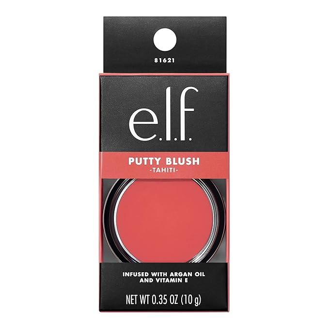 e.l.f. Putty Blush, Creamy & Ultra Pigmented Formula, Lightweight, Buildable Formula, Infused with Argan Oil & Vitamin E, Vegan & Cruelty-Free, Tahiti-Velvo Beauty