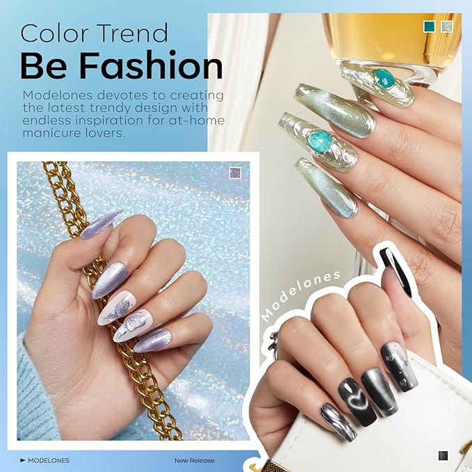 modelones Cat Eye Gel Nail Polish Set, 6 Colors Holographic 9D Glassy Cat Eye Glitter Gel Polish Set Black Blue Purple Green Nail Polish Kit with Magnet Soak Off LED Nail Art DIY Salon Gift-Velvo Beauty