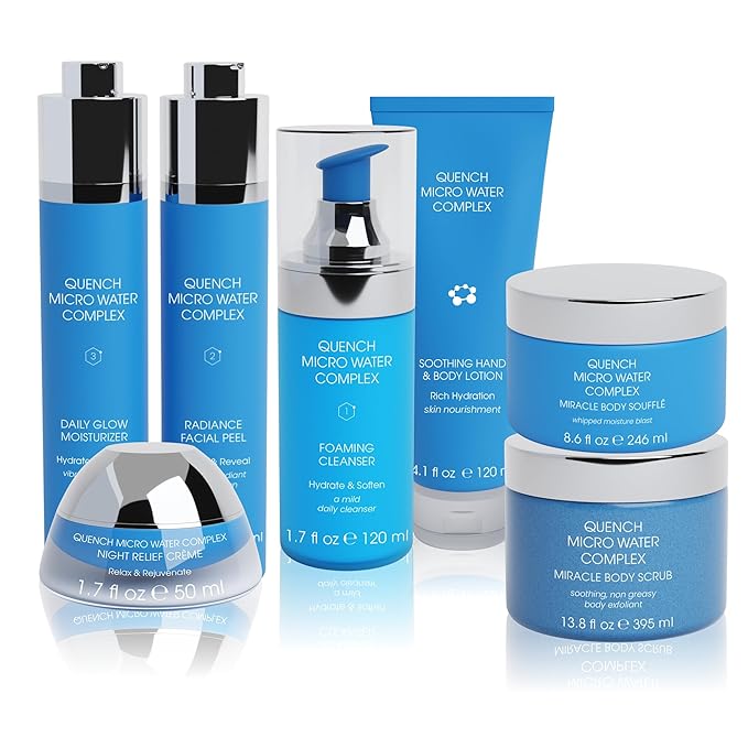 Quench 7 Piece Skincare Set - Japanese Onsen Volcanic Hydration and Anti Aging Skin Care Set with Cleanser, Facial Peel, Moisturizer, Night Cream-Velvo Beauty