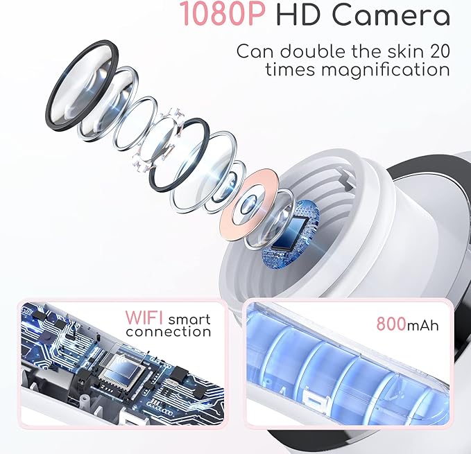 Blackhead Remover Vacuum, Black Head Remover for Face with Camera, Pore Vacuum for Men and Women, USB Interface Type Blackhead Remover Tools, 6 Suction Heads & 3 Adjustment Modes (Grey)-Velvo Beauty