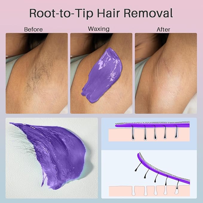 BLITZWAX Brazilian and Bikini Waxing Kit for Women, Hard Wax Warmer for Face, Legs and Body, At Home Hair Removal Kit, Beginner Friendly, Quick Heating, Pink and Blue Gradient Color-Velvo Beauty