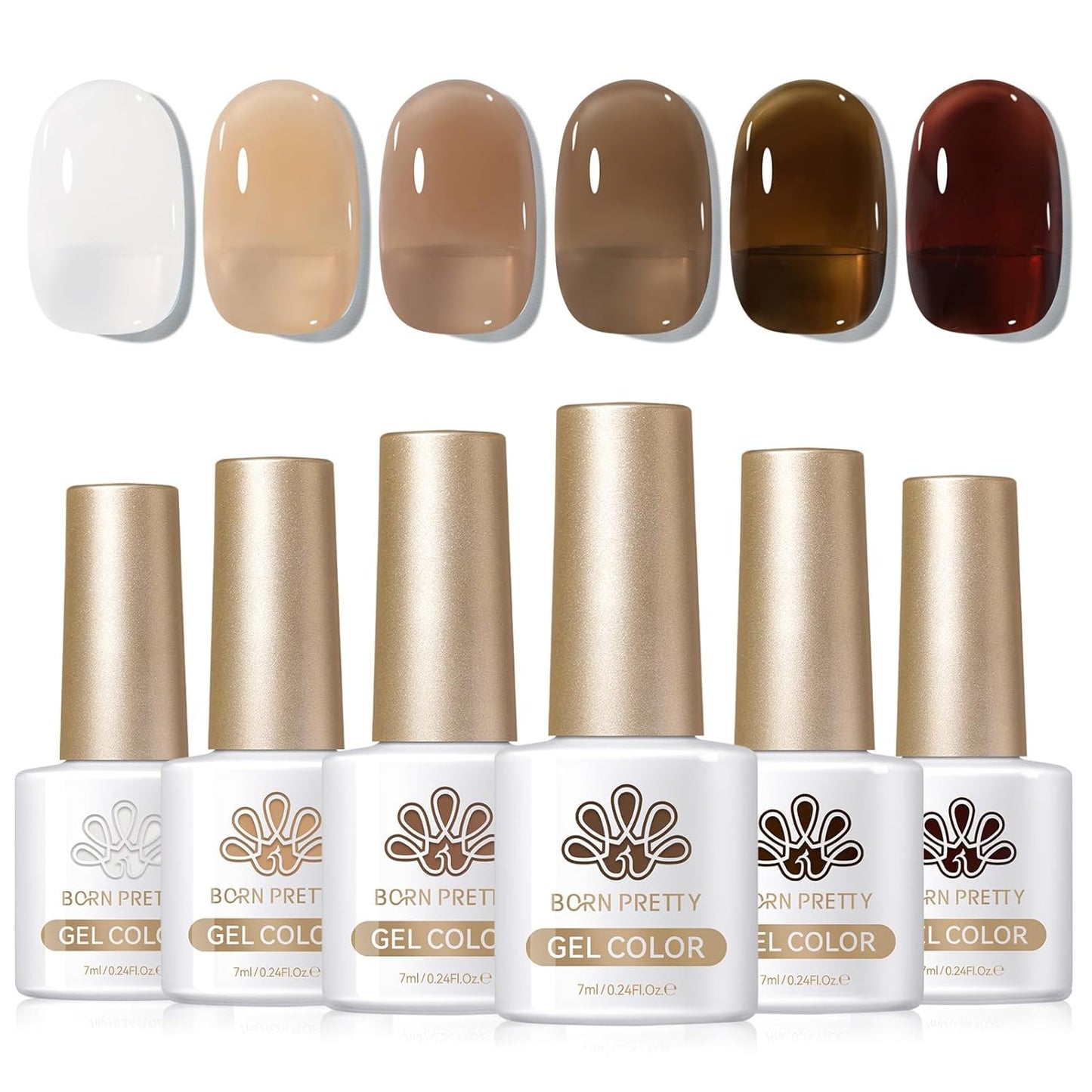 Born Pretty Jelly Gel Nail Polish Fall Winter Brown Chocolate Nude Skin Tone Milky White Gel Polish Neutral Beige Khaki Gel Polish Kit Nail Art Kit for Salon Manicure and DIY at Home 6PCS 7ML-Velvo Beauty
