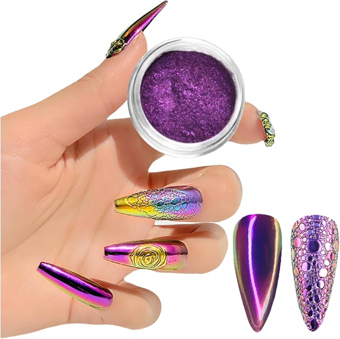 8Pcs Chameleon Chrome Nail Powder,Chrome Powder for Gel Nails Nail Chrome Powder Mirror Effect Holographic Aurora Iridescent Pearlescent Manicure(8 colors)-Velvo Beauty