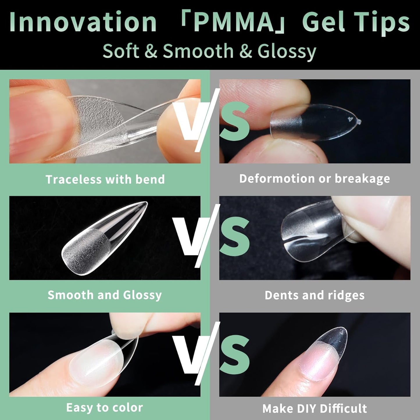 Long Stiletto Nail Tips, 216pcs Acrylic Fake Nails Gel Nail Tips Soft, Full Cover Pre-Shaped Matte Clear Press on Nails for Extension, Diy at Home Manicure 12 Sizes-Velvo Beauty