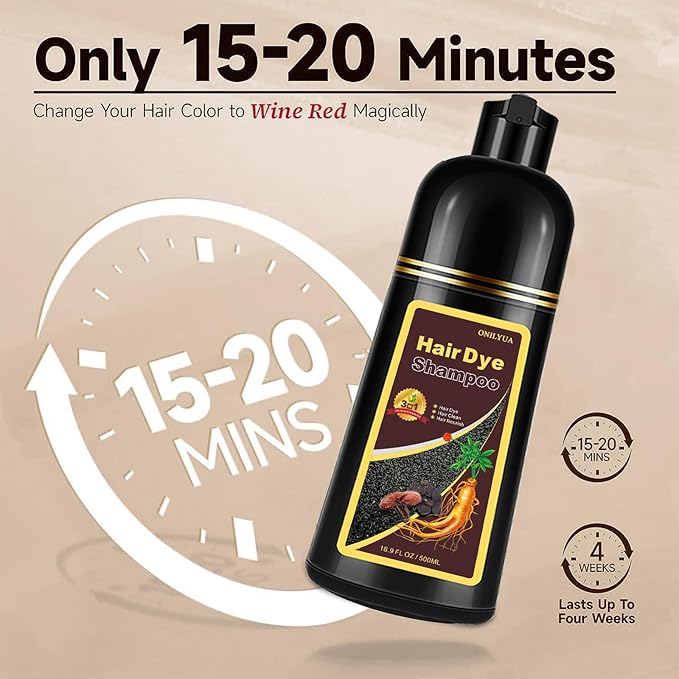 Burgundy Hair Dye Shampoo 3-IN-1,Gray Hair Coverage for Women & Men, Instant & Long-lasting Hair Color in Minutes, Pure Plant Extract Color Shampoo Hair Dye Kit for All Hair Types(Wine Red)-Velvo Beauty