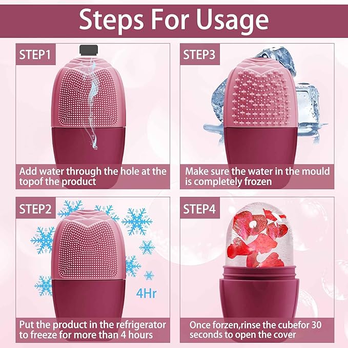 XHJRI Ice Face Roller Massager,Ice Cube Roller for Face, Eyes and Neck Naturally Conditioning and Skin Care,De-Puff Eye Bags,Reduce Migraine Pain,Reusable Massage Silicone Ice Mold (Upgrade Rose)-Velvo Beauty
