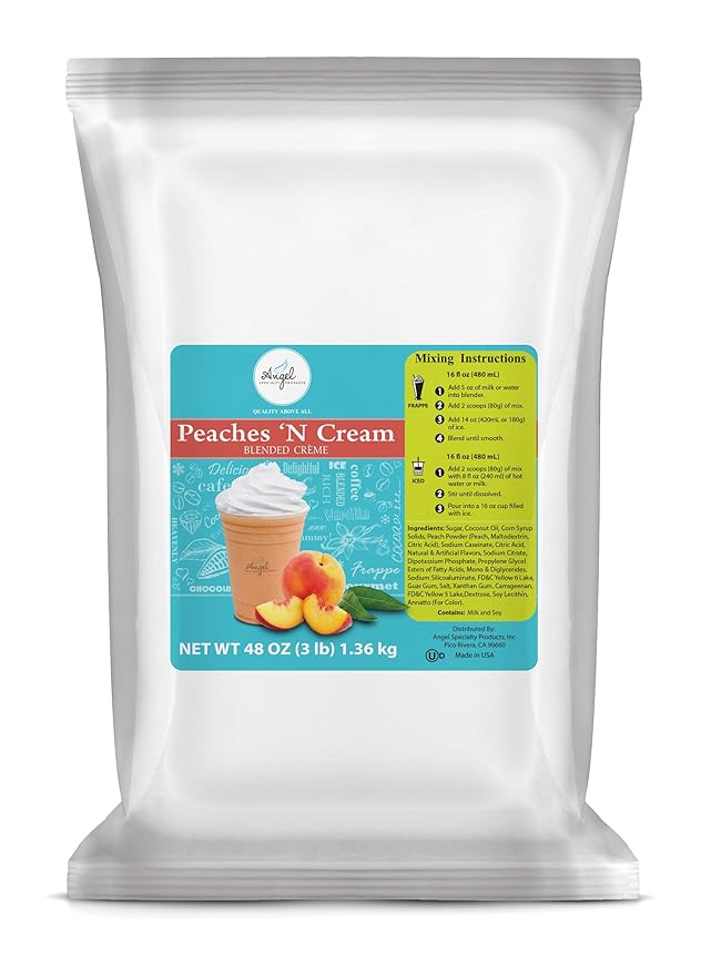 Angel Specialty Products, Blended Smoothie, Frappe Powder Mix, Peaches ‘N Cream [3 LB] [34 Servings]-Velvo Beauty