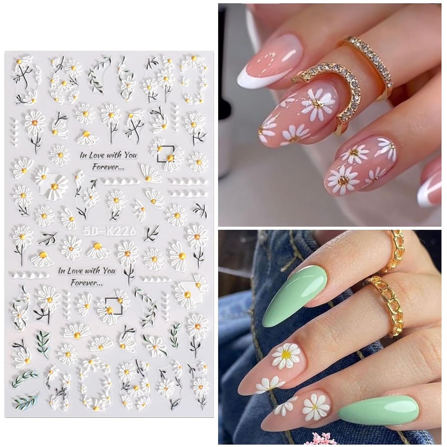 Flower Nail Stickers for Nail Art 6 Sheets 5D Embossed Nails Decals Spring Summer Self-Adhesive Supplies Accessories 3D Flowers Nails Stickers for Women Design Decoration-Velvo Beauty