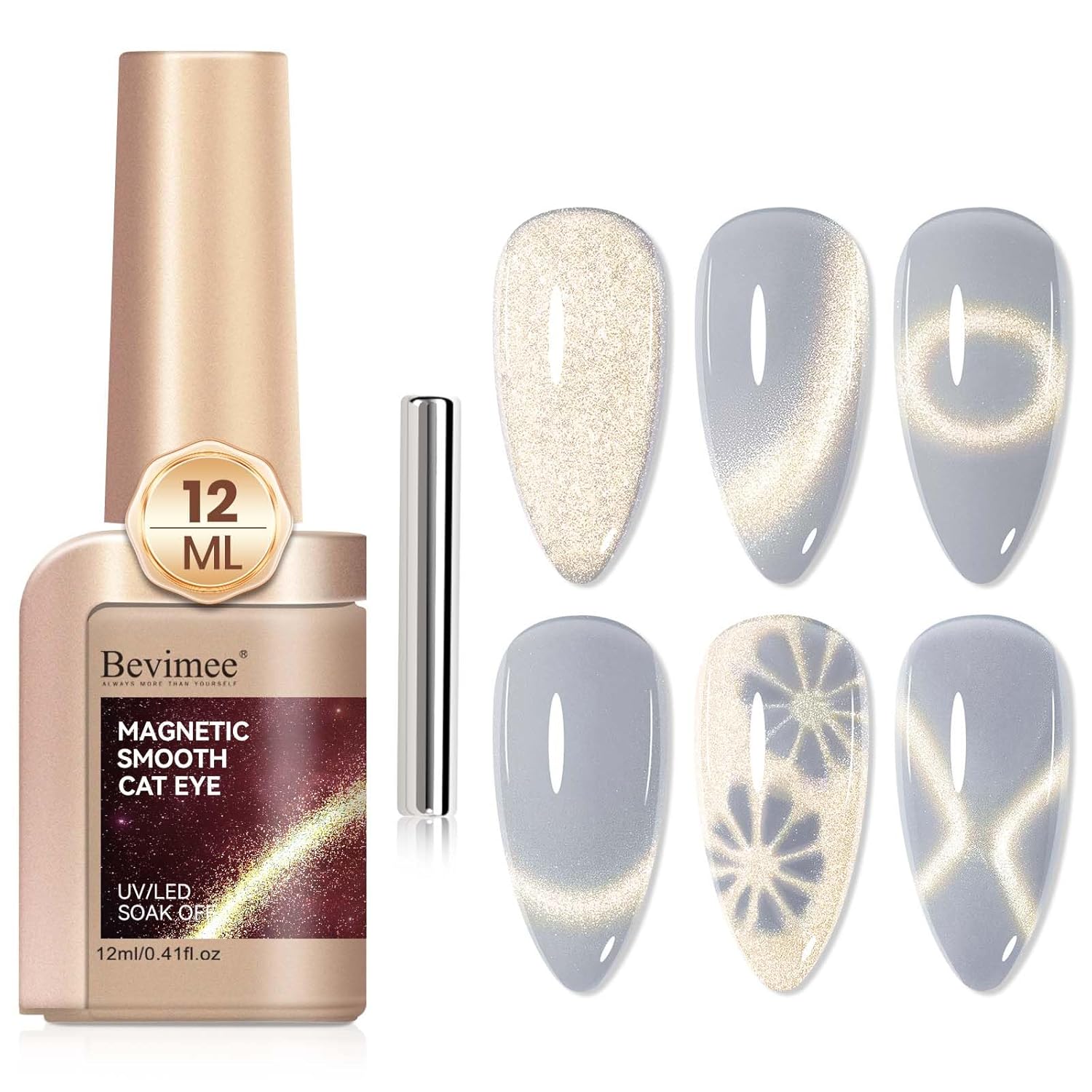 Silver Cat Eye Gel Nail Polish, Magnetic Nail Polish Glitter Holographic With Magnet Gold Shimmer Cateye Effect, UV Velvet Gel Nails Art Manicure Salon DIY Home, 12ML-Velvo Beauty