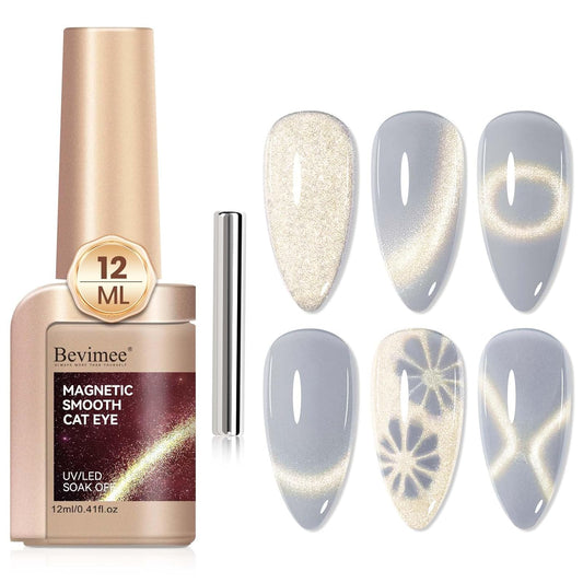 Silver Cat Eye Gel Nail Polish, Magnetic Nail Polish Glitter Holographic With Magnet Gold Shimmer Cateye Effect, UV Velvet Gel Nails Art Manicure Salon DIY Home, 12ML-Velvo Beauty