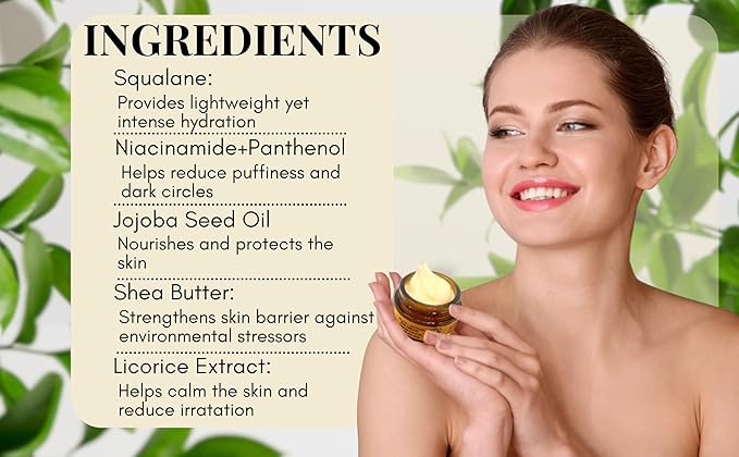 Anti-Aging Eye Cream with Squalane, Nicotinamide, and Panthenol (B5) for Dark Circles, Puffiness, and Fine Lines - 1oz-Velvo Beauty