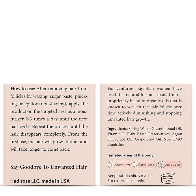 Silky Cream by Hadirose | Pure Red Saad Oil (Egyptian Cyperus Rotundus) | Organic Hair Removal Maintenance Cream | Prevent Ingrown Hair | Scented (Rose, Jasmine & Lavender) | Made in the USA.-Velvo Beauty