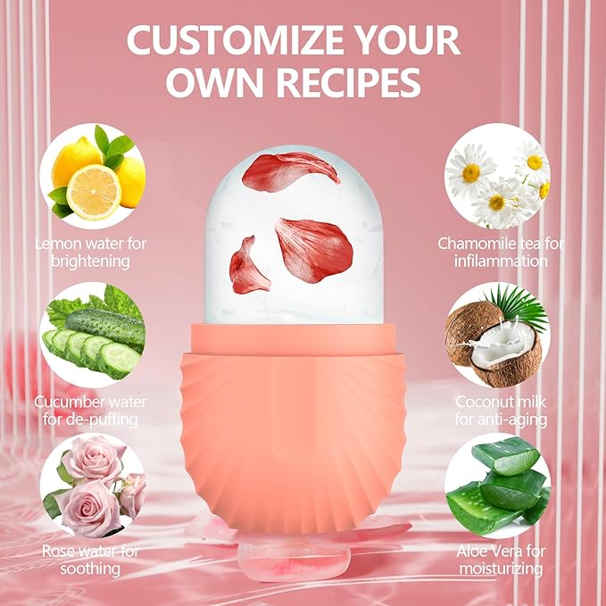 Ice Roller for Face and Eye, Silicone Ice Facial Roller Ice Holder, Face Ice Mold Skin Care, Face Icers Reusable Ice Cube Roller for Shrink Pores Anti Wrinkle Reduce Puffiness, Pink-Velvo Beauty