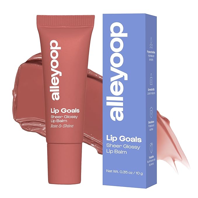 Alleyoop Glossy Lip Balm - Lip Goals, Rose & Shine (Sheer Dusty Rose) - Hydrating & Moisturizing Lip Care for Cracked Lips - Natural Plumping Lip Moisturizer That Smooths, Soothes, & Protects - Vegan-Velvo Beauty