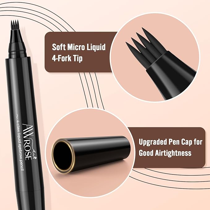 AWROSE Eyebrow Pencil, 3D Waterproof Microblading Eyebrow Pen 4 Fork Tip Tattoo Pencil, Precise Natural Brow Magic Eyebrow Pencil with Hair Like Strokes, 4 Points Multi-Used Eye Brow Pencils for Women-Velvo Beauty