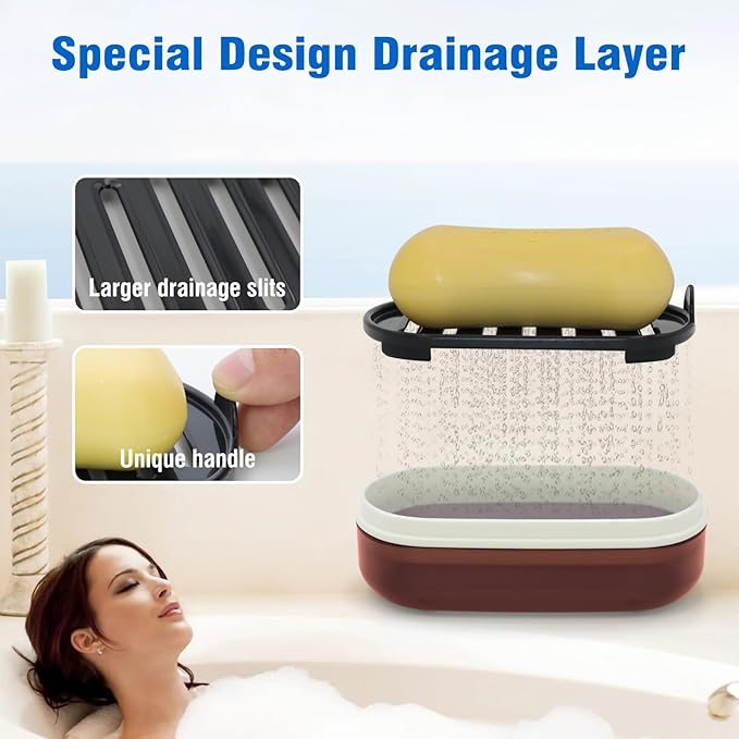 Travel Soap Container, Translucent Visible Soap Box, Travel Soap Holder with Removable Draining Layer, Portable Soap Case for Traveling, Camping, Gym (Red Style A)-Velvo Beauty