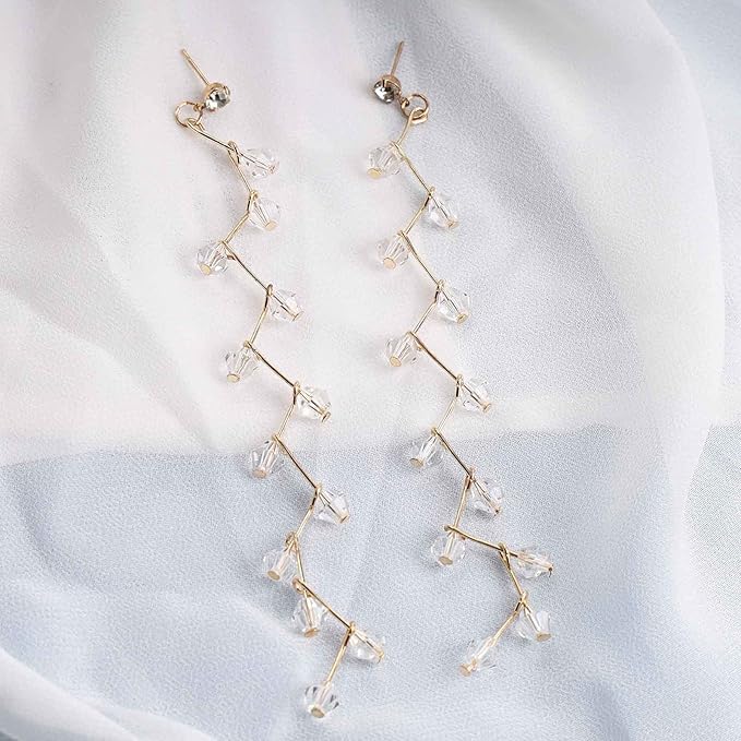 Boho Rhinestone Leaf Earrings Gold Crystal Drop Earring Long Chain Tassel Dangle Earrings Jewelry for Women and Girls Gifts-Velvo Beauty