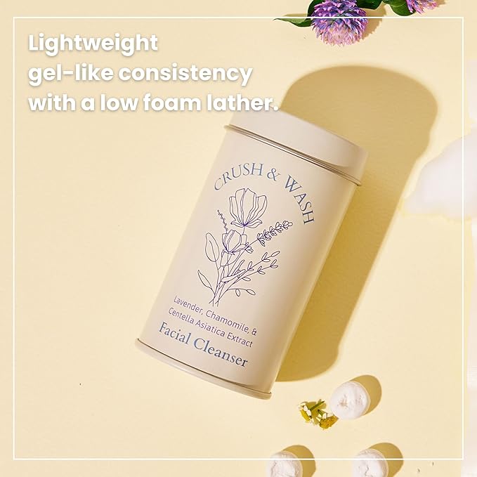 3-in-1 Solid Facial Cleanser, Exfoliator, and Wash-off Mask - Vegan, Cruelty-Free, Plastic-Free, Travel-Friendly, 1 Month Supply (60 Crushable Tablets) in Tin (Calming Beans in Tin)-Velvo Beauty