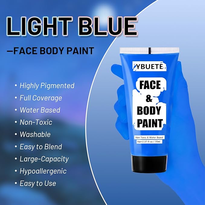 Blue Water Based Face Body Paint, 2.37 OZ Large Tube Full Coverage Face Paint for Avatar Smurfs Mermaid Cosplay Makeup, Washable Royal Blue Body Painting Cream for Adult Halloween SFX Makeup-Velvo Beauty