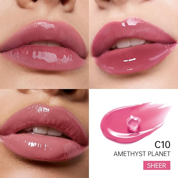 CATKIN Lip Plumper Gloss, Tinted Lip Serum with Hyaluronic Acid & Jojoba Oil, Non-sticky Volumizing Hydrating Formula for a High Shine Maximum 3D Look, Plump & Soft Lips 0.12 Fl Oz-C10 Amethyst Planet-Velvo Beauty