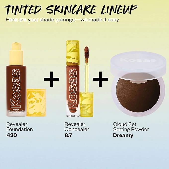 Kosas Revealer Skin-Improving Foundation with SPF 25 Protection - Hydrate, Brighten, Soothe, Plump, Protect Skin - Smoothing Texture, Natural Finish and Clean Formula - Rich Deep Neutral Olive 430-Velvo Beauty