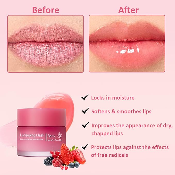 Cherry Lip Mask, Hydrating Lip Mask, Lip Treatment for Dry Cracked Lips, Avocado Coconut Sleeping Lip Mask, Lip Moisturizer Overnight, Intense Lip Repair & Care, 20G-Velvo Beauty