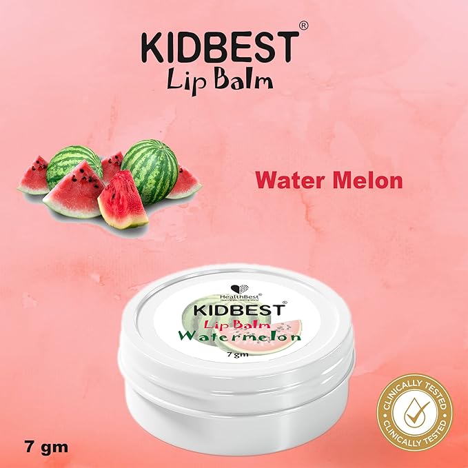 Kidbest Lip Balm for Kids, Extra Nourishing, Soothing Lips, Tear, Paraben, SLS free, Watermelon Flavor, 7gm, Peach-Velvo Beauty