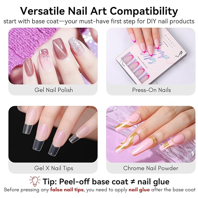 Makartt Peel Off Gel Base Coat: 15ML UV Peelable Base for Gel Nail Polish, Press-On, Nail Tips – Easy Removal, No Soak-Off, UV LED Lamp Required, for Beginners Thin Nails-Velvo Beauty