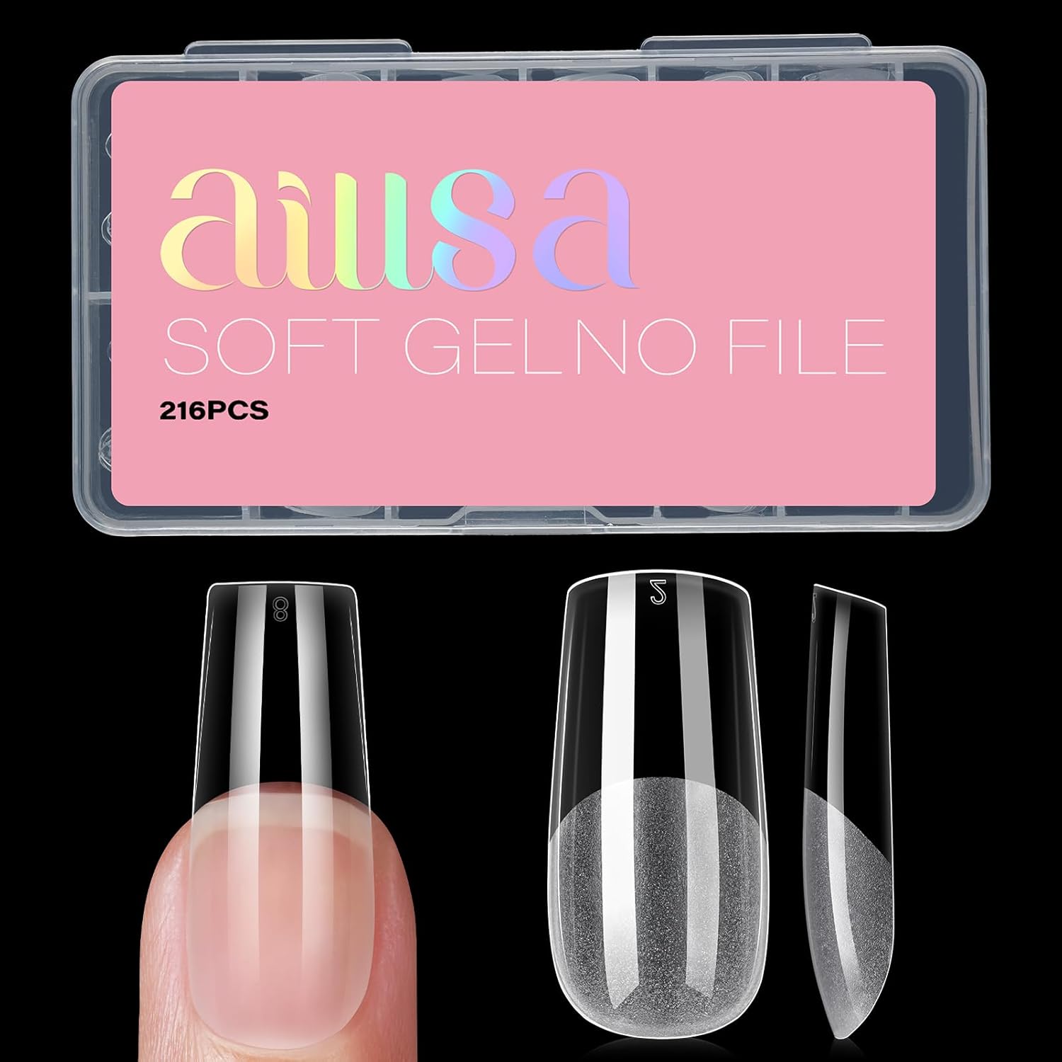 AILLSA Medium Square Nail Tips Full Cover Half Matte Tips Nail Clear Gelly Pre-Shaped Nail Tips Press On False Nail Tip Extension for Home DIY Manicure Salon 216PCS 12 Sizes-Velvo Beauty