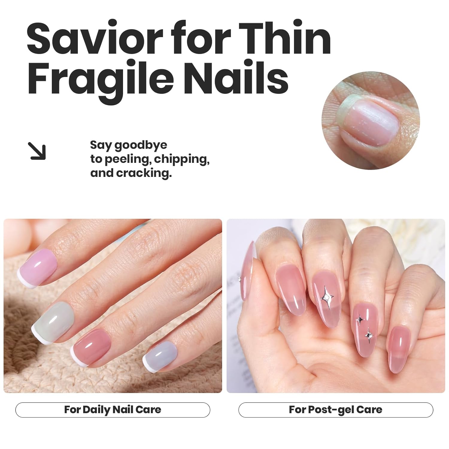 Beetles Jelly Nail Polish Set, 6 Colors Clear Pastel Nail Polish Glitter Pink Dusty Rose Orange Green Blue Purple Long Lasting & Quick Dry Nail Strengthener Polish Gift Sets for Women-Velvo Beauty