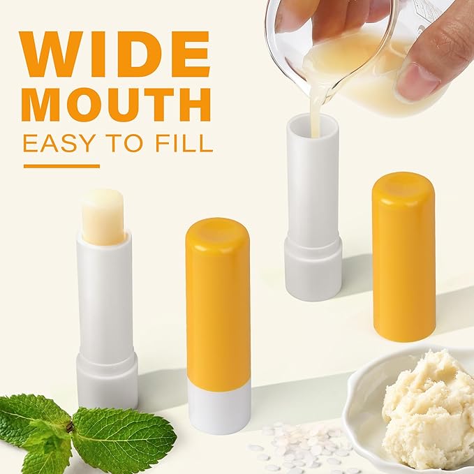 LotFancy Lip Balm Tubes Empty, 28Pcs 4.5ml Lip Balm Container Tubes with Yellow Caps, BPA Free & Leak Free, Refillable-Velvo Beauty