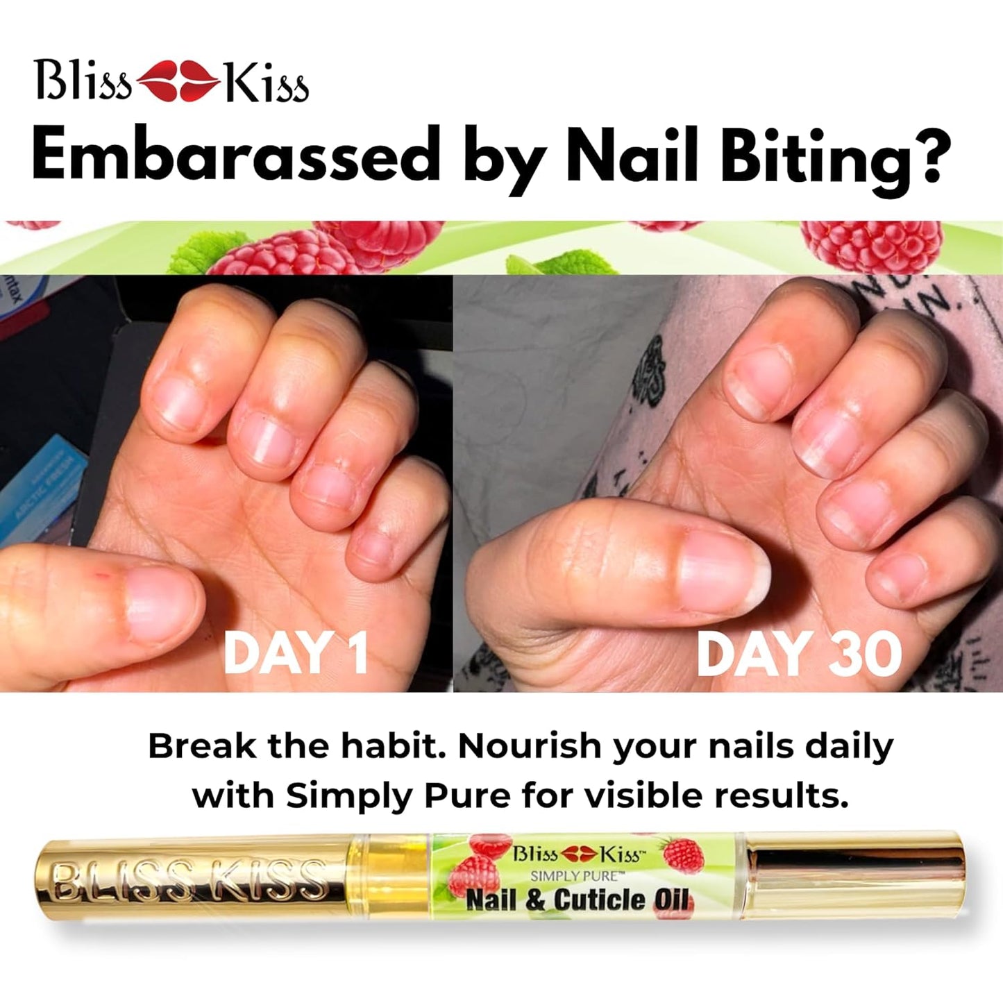 Bliss Kiss | 4 Juicy Raspberry | Oil Cuticle Pen w/Vitamin E & Jojoba⏤Nail Strengthener Nail Growth Serum for Brittle Peeling Breaking Thin Nails-Velvo Beauty