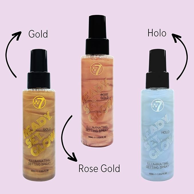 W7 Ready Set Glow Makeup Setting Spray - Shimmer Finish - Long-Lasting, Ultra-Fine Formula (Holo)-Velvo Beauty