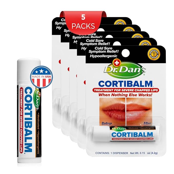 Dr. Dan's Cortibalm-5 Pack- for Dry Cracked Lips- Healing Lip Balm for Severely Chapped Lips - Designed for Men, Women and Children -Velvo Beauty