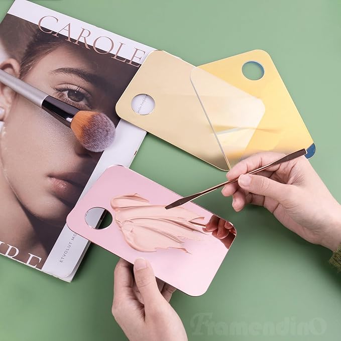 Framendino, 4 Pack Acrylic Cosmetic Makeup Palette Tray with 4 Pack Foundation Spatula Makeup Mixing Palette for Foundation Lipsticks Nail Art Beauty Salon-Velvo Beauty