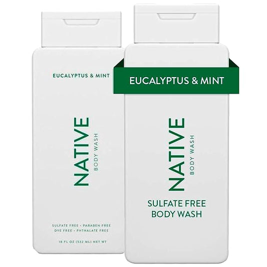 Native Body Wash Contains Naturally Derived Ingredients | For Women & Men, Sulfate, Paraben, & Dye Free Leaving Skin Soft and Hydrated | Eucalyptus & Mint 18 oz - 2 Pk-Velvo Beauty