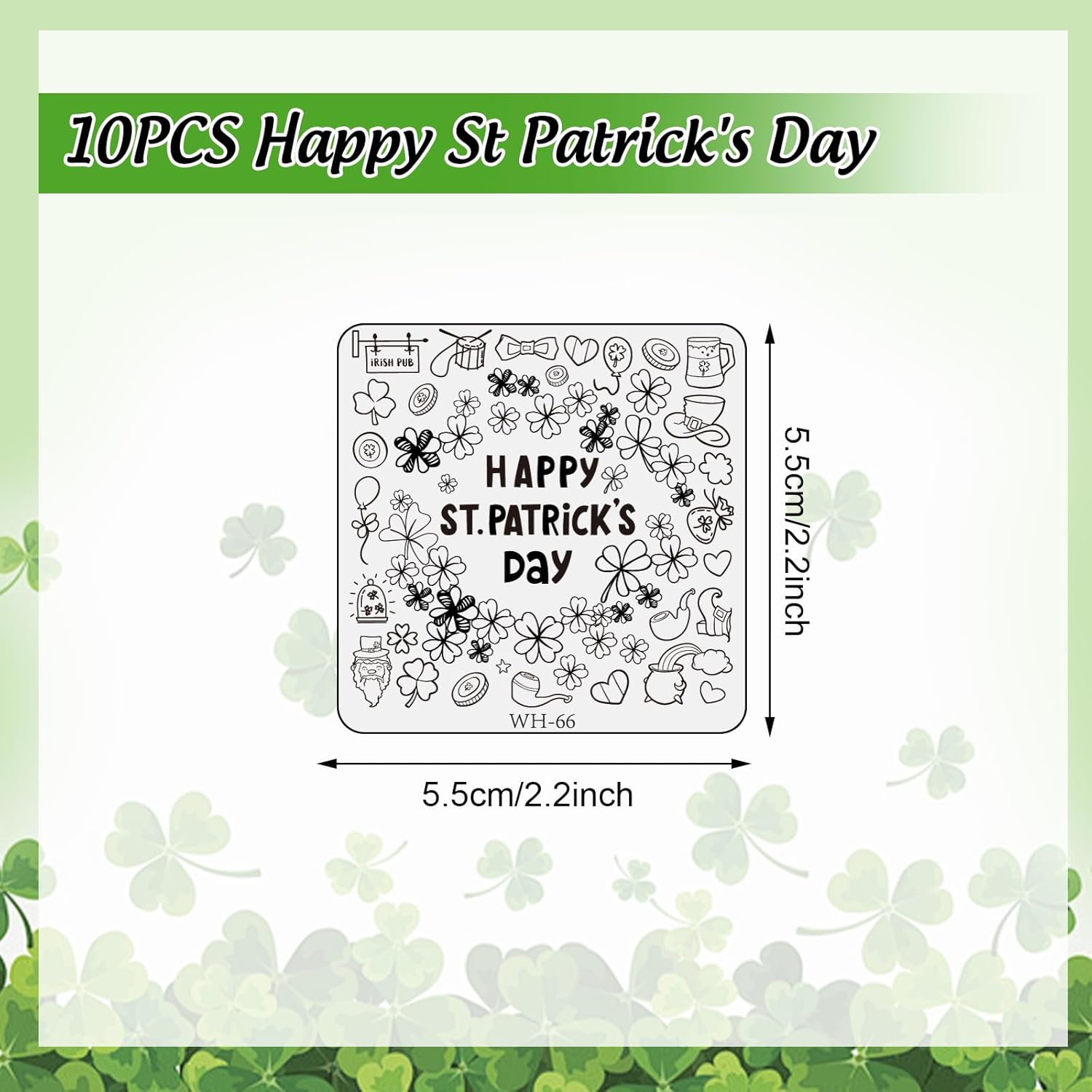 Whaline 10Pcs St. Patrick's Day Nail Art Stamping Plates Kit Shamrock Gnome Image Stamp Templates Irish Nail Art Plates for Holiday DIY Print Manicure Salon Design Gift-Velvo Beauty