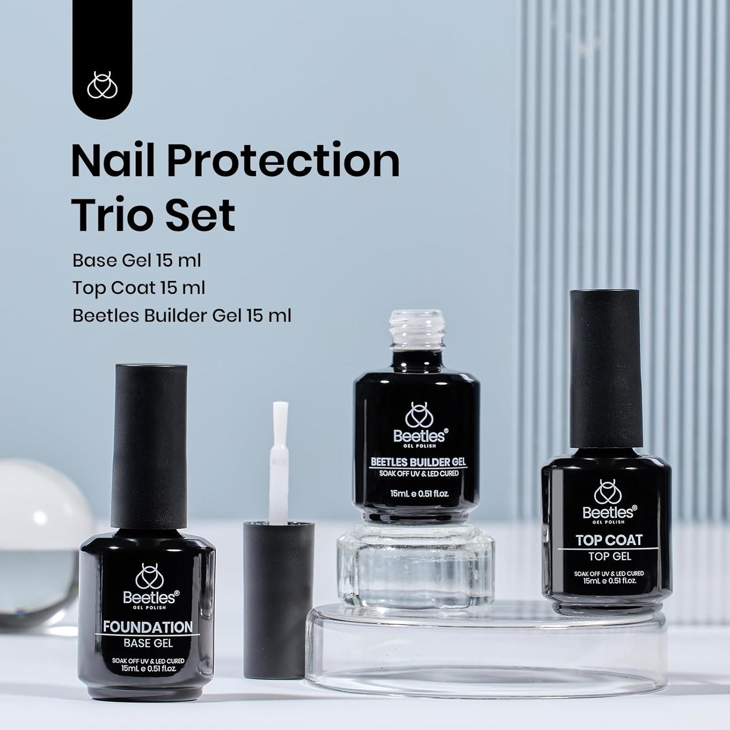 Beetles Builder Nail Gel & Top Coat and Base Coat Set-3Pcs 15ml White Gel Nail Polish Strengthener Gel Polish Soak Off UV LED for Nail Extension, Nail Repair, Shine Effect Long Lasting-Velvo Beauty