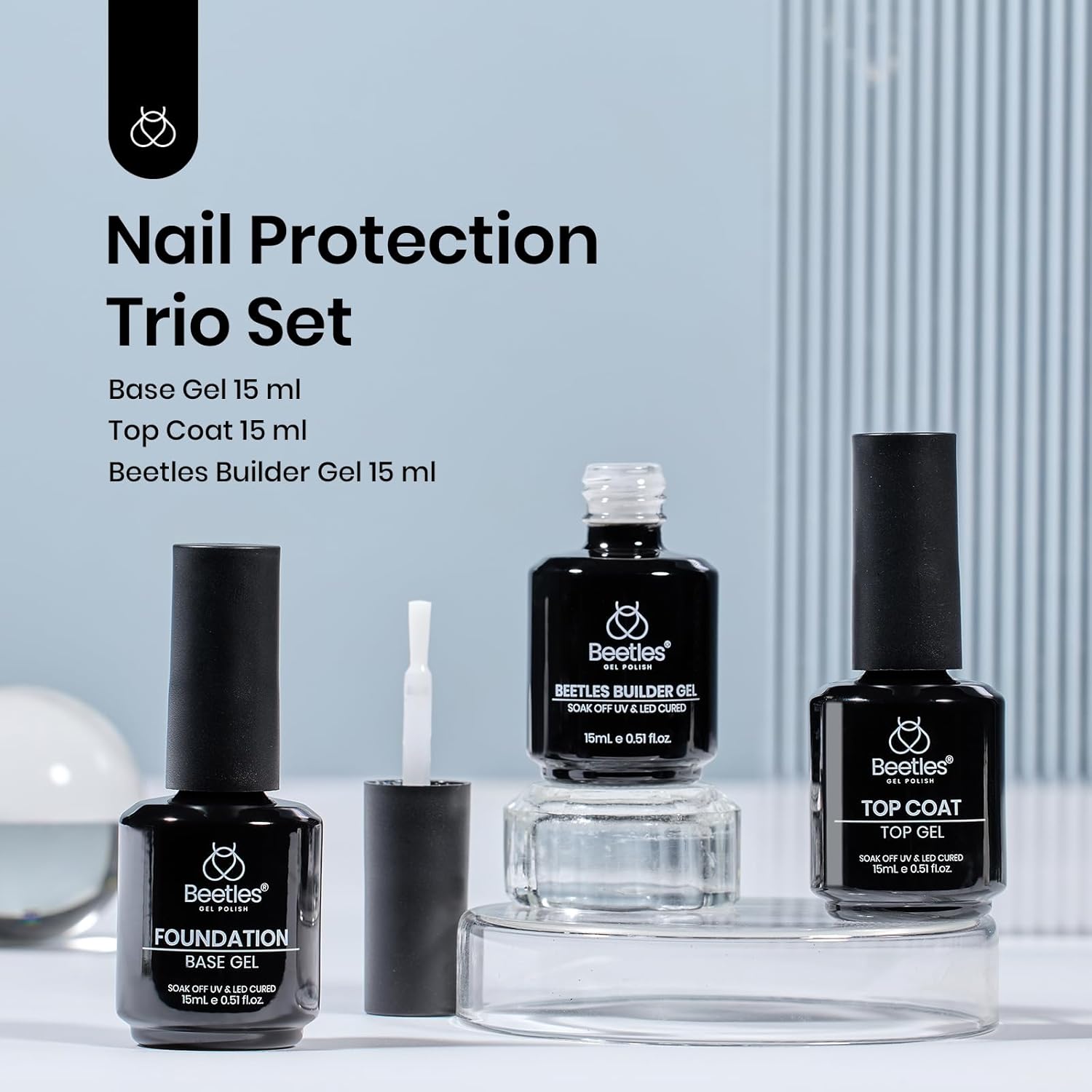 Beetles Builder Nail Gel & Top Coat and Base Coat Set-3Pcs 15ml White Gel Nail Polish Strengthener Gel Polish Soak Off UV LED for Nail Extension, Nail Repair, Shine Effect Long Lasting-Velvo Beauty
