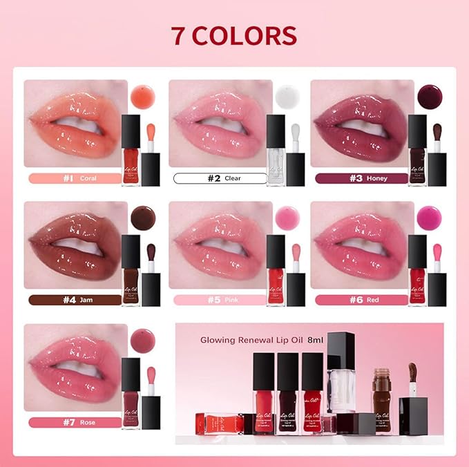 MAEPEOR Glowing Lip Oil 7 Colors Hydrating Lip Balm Nourishing Lip Care Lip Treatment Glossy Finish Non-sticky Moisturizing Lip Balm (06 Red)-Velvo Beauty