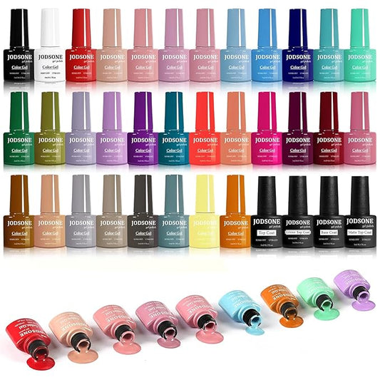 JODSONE 32 Colors Gel Nail Polish Set Same Color Same Bottle No Wipe Base Top Matte Glitter Coat Professional Choice-Velvo Beauty
